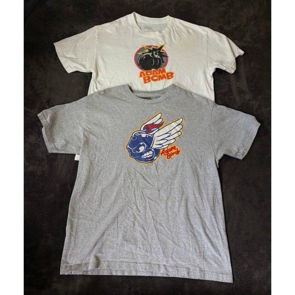 Lot of 2 Adam Bomb The Hundreds Graphic T-Shirts Mens Large Grey White Tee